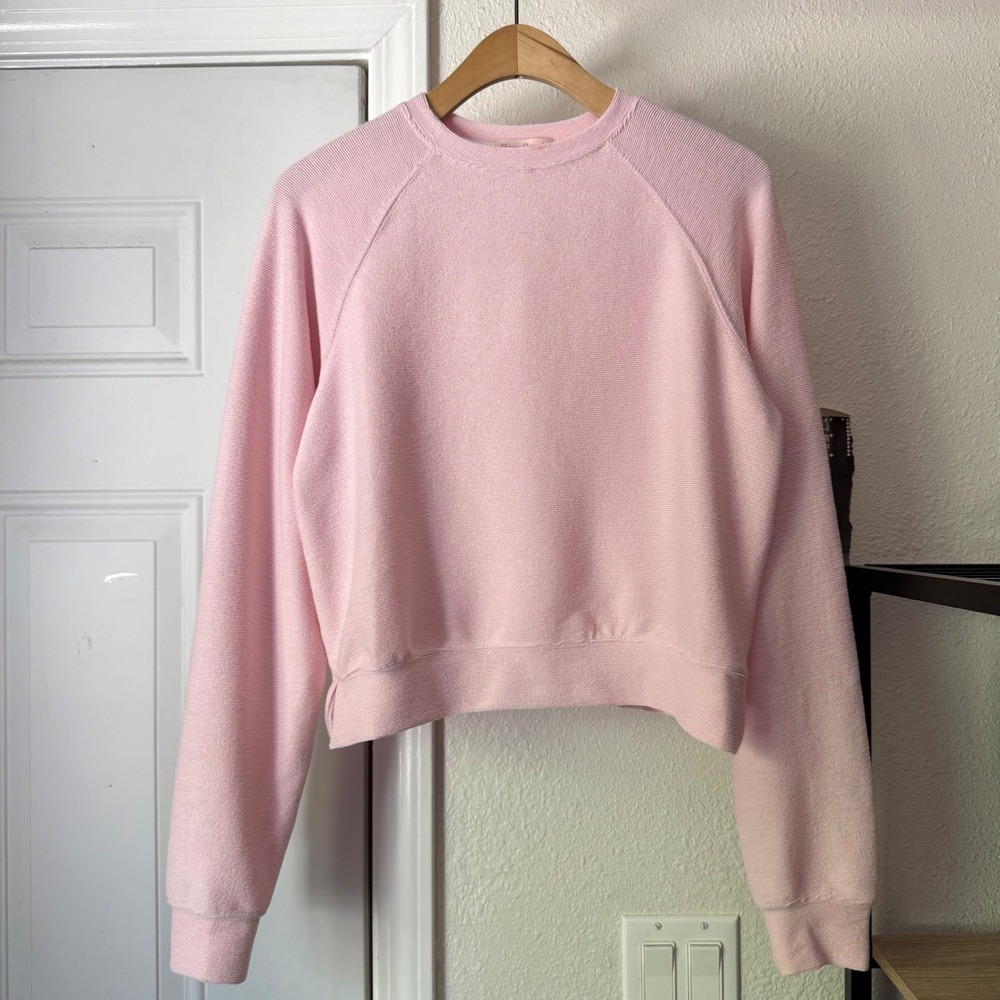 HAPPY CAMP3R pink athletic crew neck boxy cropped long sleeve pullover sweater